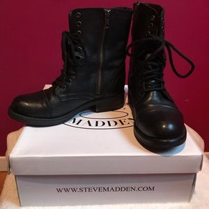Steve Madden Troopa Black Leather Boots